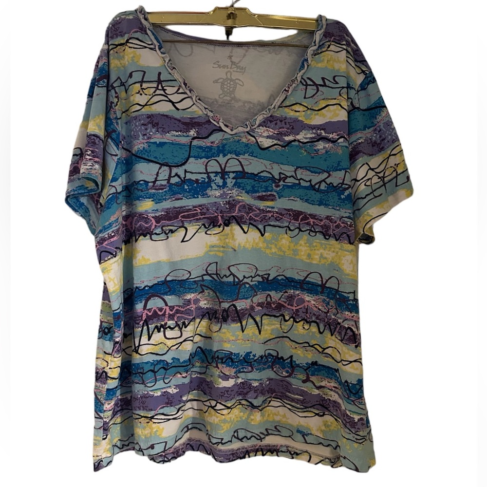 Sun Bay women’s short sleeve ruffle neckline shirt